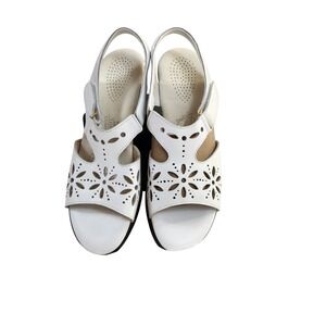 SAS Womens Sunburst Heel Strap White Leather Floral Tripad Comfort Sandals 7 M